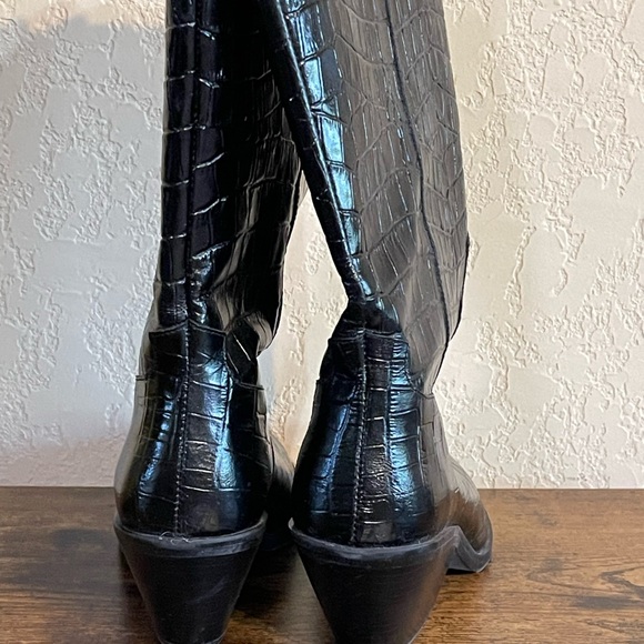 & Other Stories - Black Croc Embossed Leather Cowboy Boots Sz 7 - Picture 3 of 6